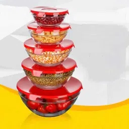 pkmsho Borosilicate Glass Vegetable Bowl 5pcs Glass Salad Bowls Set Fresh Bowl Kitchen Food Container with Lid Disposable image 1