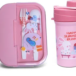 3 Compartment Lunch Box/Tiffin Box with 500ml Water Bottle Combo For Kids 3 Containers Lunch Box-image-4