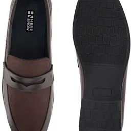 here&now Brown Suede Formal Slip Ons Loafers For Men image 5