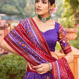 LOOKNBOOK ART Printed Ikat Semi-Stitched Lehenga & Unstitched Blouse With Dupatta image 4