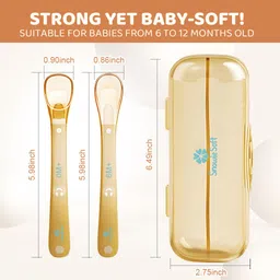 hasthip Set of 2 Silicone Baby Feeding Spoons Soft Angled 0 to 12 Months with Case - Silicone image 2