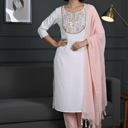 sunbright Floral Print Cotton Blend Kurta Pant Dupatta Set Women (S-3XL) Embroidered, Floral Print Kurta, Salwar & Dupatta Set-picture-37