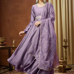 janasya Solid Silk Blend Stitched Flared/A-line Gown image 3