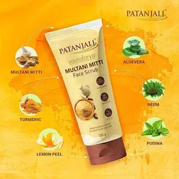 patanjali Saundarya Multani Mitti Scrub 100g, Natural Skin Care Scrub for Glowing Skin image 3