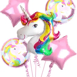 party gliters Solid Unicorn Birthday Foil Balloon Rainbow Color Pack of 5 Balloons Decoration Balloon-picture-32