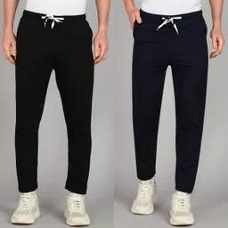 btmz Pack of 2 Men Solid Black, Dark Blue Track Pants-picture-12