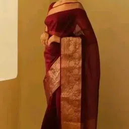 ss sarees Solid/Plain, Woven, Striped Banarasi Organza Saree image 2