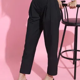 tokyo talkies Women Regular Fit Black Cotton Blend Trousers image 3
