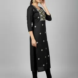 ezenterprises Women Embroidered Cotton Rayon Straight Kurta image 4