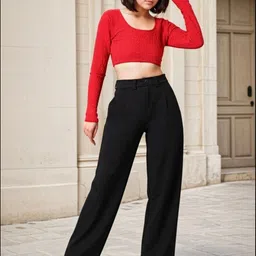 kotty Women Regular Fit Black Viscose Rayon Trousers image 1