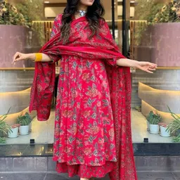 ghunghatcentre Women Floral Print, Printed Viscose Rayon Anarkali Kurta image 3