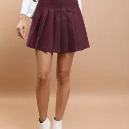 tokyo talkies Women Self Design Pleated Maroon Skirt image 1