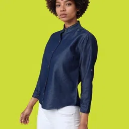 houseofcommon Women Regular Fit Solid Mandarin Collar Casual Shirt image 3