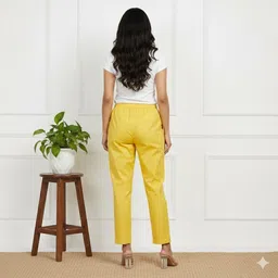 shreeram Women Regular Fit Yellow Pure Cotton Trousers image 2
