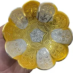 the healing store German Silver Gold Plated Kamal (Lotus) Dessert Bowls and Spoon Pack of 10 Bowl Serving Set image 4