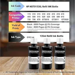 HRK AAA GT51 Refill Ink for HP 115, 310, 315, 319, 410, 415, 416, 419 Printer Black Ink Cartridge image 2