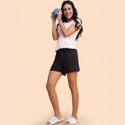 Solid Women Black Basic Shorts-image-67
