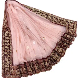 navti creations Net Embroidered Peach Women Dupatta image 3