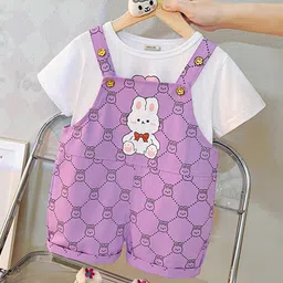 INCLUD Girls Graphic Printed Cotton Dungaree With T-Shirt-image-79