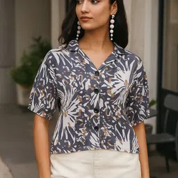 ekasya Women Regular Fit Printed Lapel Collar Casual Shirt image 3