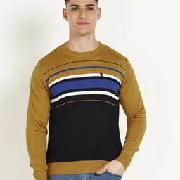 raymond Men Striped Round Neck Yellow Sweater-picture-14