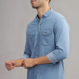 7th legion Men Regular Fit Washed Spread Collar Casual Shirt image 3