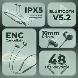 ptrox Bullets Z2 - MAGNETIC POWER OFF/ON 48Hr Playtime Headphone Neckband N3 Bluetooth Headset image 3