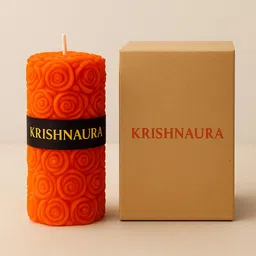 krishnaaura orange Scented Soy Wax Pillar Candle LONG BURING Ideal for Home Deco Candle image 4