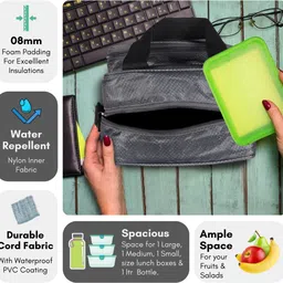 hvh world Grey Design-Tan Faux Leather & PVC with Detachable strap Tiffin bag HV-TB16 Lunch Bag image 3