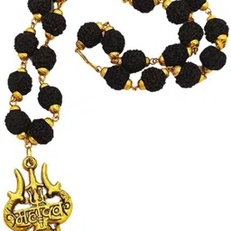 rudra gems jewellery Most Demanded Shiv Symbol Dotted Locket Pendant With 5 Mukhi Rudraksha Mala Gold-plated Beads Brass, Wood Locket image 3