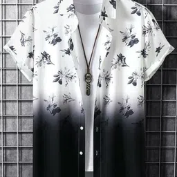 Men Slim Fit Printed Ribbed Collar Casual Shirt-image-4