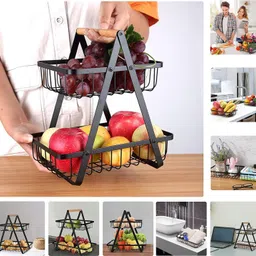 coskira Wooden Handle, Detachable Household, Dining Table Organizer, Snacks in Durable Stainless Steel Fruit & Vegetable Basket image 4