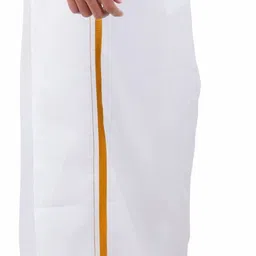 GUGOLIYA Premium quality Men's White Golden Jari cotton SINGLE OPEN Dhoti Solid Men Dhoti-picture-46