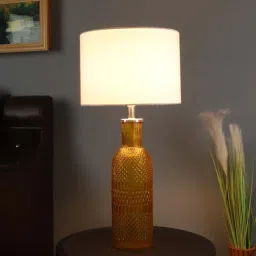 White Iron & Cloth Shade Table Lamp With Orange Base By Sapphire-picture-34
