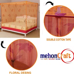 mehon craft Mosquito Net For Double Bed Flower-Printed with Cotton Tape (Size 5x7-feet) Polyester Washable Adults Mosquito Net image 2
