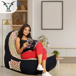txor XXL Urban Design Denim Canvas IKAT Printed Bean Bag Chair With Bean Filling image 3