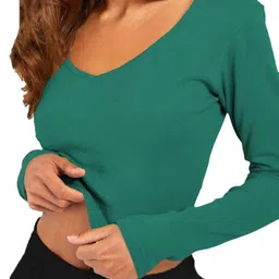 jovo Party Regular Sleeves Self Design Women Green Top image 1