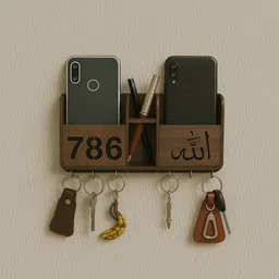 arivets Wooden Islamic Wall Key Holder 786 Carved Design Wood Key Holder-picture-25
