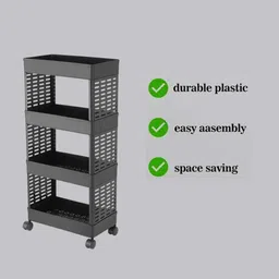 maxtid Plastic 4 Layer Black Tier Rolling Storage Kitchen Storage Organizer Kitchen Trolley Storage Basket image 3