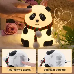 Guruvar Cute Panda Silicon Night Lamp USB Rechargeable 7 Color Changing For Kids-1091 Smart Sensor Light image 3