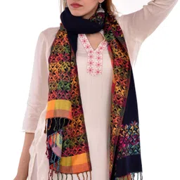 baisa Printed, Woven Pure Wool Women Blue Stole image 3