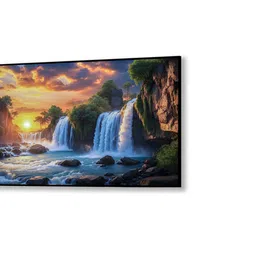nestroots Black Canvas Framed Serene Sunset Over Waterfall Bridge Wall Painting image 4