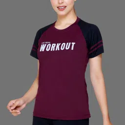 white moon Women Printed Round Neck Polyester Maroon T-Shirt image 3