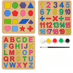 zoriada Wooden Learning Board ABC, 123 & Shape Recognitiontional Puzzle With WaterColor-picture-42