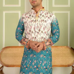 lemonx Men Printed Cotton Rayon Straight Kurta image 1