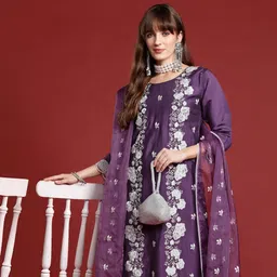 indo era Women Silk Blend Kurta Pant Dupatta Set-picture-18