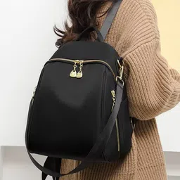 alonefit Small 15 L Backpack Women's Stylish Black Backpack with Gold Zippers, Spacious Travel & Casual Bag image 1