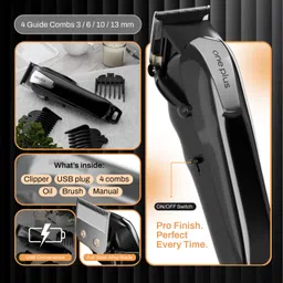One Plus OP 8083 Cordless Professional Hair Clipper Dual LED Titanium coated blade Trimmer 150 min Runtime 4 Length Settings image 2