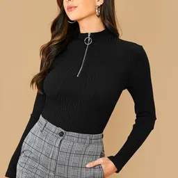 style prezone Casual Regular Sleeves Solid Women Black Top-picture-21