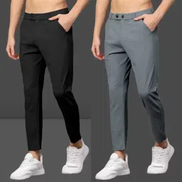 we perfect Pack of 2 Men Slim Fit Black, Grey Lycra Blend Trousers-picture-10